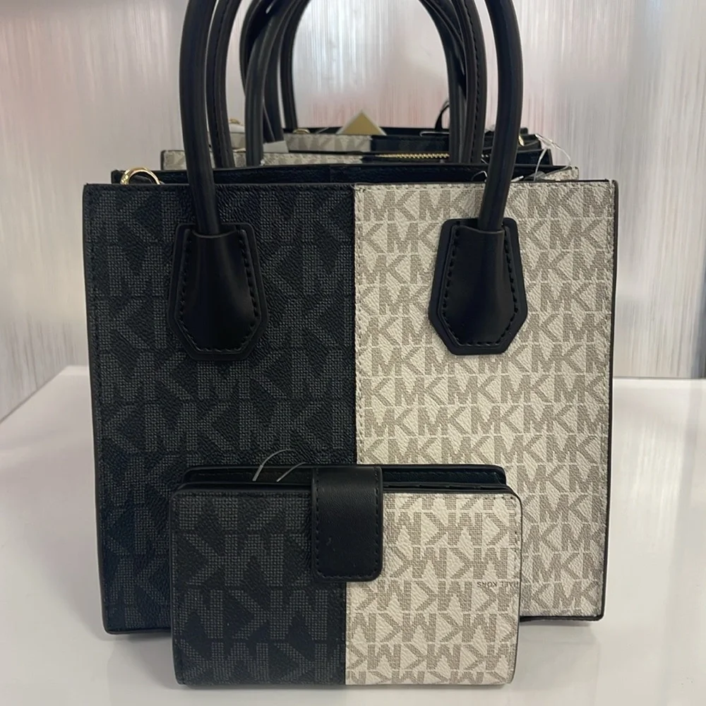 Michael Kors Mercer Medium Two-Tone Logo Messenger & MK JST Md Bifold Zip Wallet